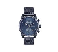 BOSS Chronograph Quarz Uhr für Herren mit Blaues Edelstahl-Mesh-Gliederarmband - 1513836