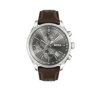 BOSS Chronograph Quarz Uhr für Herren mit Braunes Lederarmband, Grau, One Size