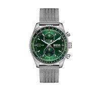 Chronograph BOSS "SKYTRAVELLER", grün (silberfarben, grün), Armbanduhren, Herren, Chronograph, Quarzuhr, Armbanduhr, Herrenuhr, Edelstahlarmband, analog, Tag (50289960-0) silberfarben, grün