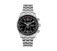 Chronograph BOSS "SKYTRAVELLER", silber (silberfarben, schwarz), Armbanduhren, Herren, Chronograph, Quarzuhr, Armbanduhr, Herrenuhr, Edelstahlarmband, analog, Tag (18179944-0) silberfarben, schwarz