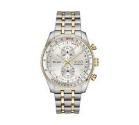Chronograph BOSS "SKYTRAVELLER", gold (silberfarben, goldfarben, silberfarben), Armbanduhren, Herren, Chronograph, Quarzuhr, Armbanduhr, Herrenuhr, Edelstahlarmband, analog, Tag (93159230-0) silberfar