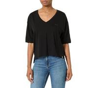 V-Shirt BOSS "CP Stripe_T-Shirt", Damen, Gr. S, schwarz (schwarz 001), Single Jersey, Obermaterial: 95% Lyocell, 5% Elasthan, unifarben, Basic, weit, V-Ausschnitt, Halbarm normaler Saum, Shirts, mit T