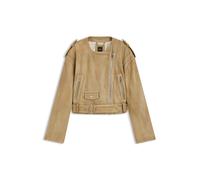 BOSS Cropped-Bikerjacke aus genarbtem Leder - Style C_Sadora, 50543026 Beige 44