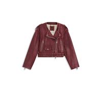 BOSS Cropped-Bikerjacke aus genarbtem Leder - Style C_Sadora, 50543026 Dunkelrot 38
