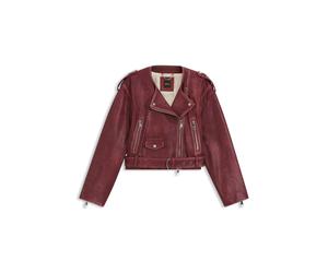 BOSS Cropped-Bikerjacke aus genarbtem Leder - Style C_Sadora, 50543026 Dunkelrot 44