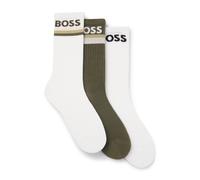 BOSS Dreierpack kurze Socken aus Bambus-Mix mit Logos - Style 3PQS PiquetStripe VI, 50564504 Weiß / Grün 39-42