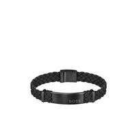 BOSS Flecht-Armband aus schwarzem Veloursleder mit Logo-Applikation - Style DYLAN, 58137022 Schwarz S