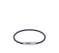 BOSS Geflochtenes Armband aus blauem Leder mit Logo-Plakette - Style ARES AIR, HB1580874 Blau ONESI