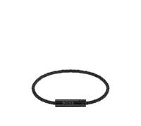 BOSS Geflochtenes Armband aus schwarzem Leder mit Logo-Plakette - Style ARES AIR, HB1580875 Schwarz ONESI