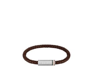 BOSS Geflochtenes braunes Lederarmband mit Logo auf dem Magnetverschluss - Style ARES SINGLE, HB1580623 Braun ONESI