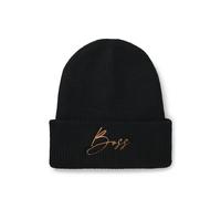 BOSS Gerippte Reitsport-Mütze mit Logo-Stickerei - Style BEANIE HIGH CUFF CAMEL, B6U1603 Schwarz ONESI