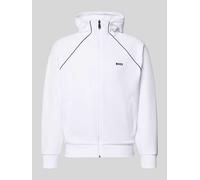 BOSS Green Regular Fit Sweatjacke aus Baumwoll-Mix Modell 'SAGGY' in Weiss, Größe S