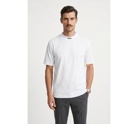 T-Shirt BOSS GREEN "Tee Collar Relaxed Fit", Herren, Gr. XL, weiß (weiß100), Single Jersey, Obermaterial: 95% Baumwolle, 5% Elasthan, relaxed fit hüftbedeckend, hoch geschlossener Ausschnitt, abgestep
