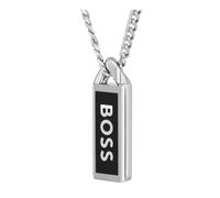 BOSS Jewelry Gliederhalskette für Herren Kollektion KASSY EMBLEM aus Edelstahl mit einem Anhänger aus schwarzem Email - 1580677