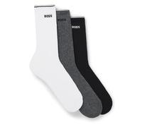 BOSS Dreier-Pack kurze Socken aus Baumwoll-Mix mit Logos - Style 3P QS Rib Stripe CC, 50531597 Weiß / Grau / Schwarz 39-42
