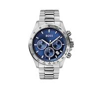 BOSS Herren 43mm Chronograph Quarz Uhr Hero Kollektion mit Silbernem Edelstahlarmband, Blauem Zifferblatt, Datumsfunktion, 3 Sub-Dials, Wasserdicht bis 5ATM - 1513755