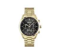 BOSS Herren 44 mm Chronograph Quarz Uhr Champion Kollektion mit Schwarzem Zifferblatt und Goldfarbenem Edelstahlarmband, Datumsfunktion, 3 Totalisatoren, 10ATM Wasserbeständigkeit - 1513848