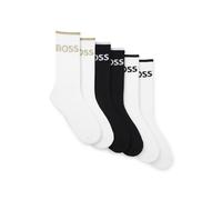BOSS Sechserpack kurze Socken aus geripptem Baumwoll-Mix - Style 6P QS Stripe CC, 50510168 Weiß / Schwarz 43-46