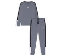 BOSS Pyjama-Set aus Baumwoll-Mix mit kontrastfarbenen Einsätzen - Style Balance Long Set, 50554773 Grau XL