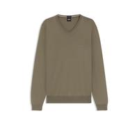 BOSS Pullover aus Schurwolle mit V-Ausschnitt und Logo-Stickerei - Style Baram-L, 50476363 Hellbraun M