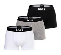 BOSS Herren Boxershorts, 3er Pack - Trunks, Boss One, Cotton Stretch, Logo Schwarz/Grau/Weiß L