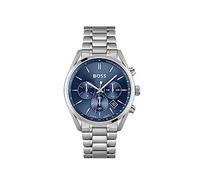 BOSS Herren Chronograph Quarz Uhr 44mm Champion Kollektion mit Blauem Zifferblatt und Silbernem Edelstahlarmband, Datumsfunktion, 3 Hilfszifferblätter, 10ATM Wasserdichtigkeit - 1513818