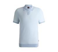 BOSS Herren H-Jianluca Kurzärmeliger Strick-Polo-Pullover aus Baumwoll-Mix mit Johnny-Kragen Hellblau XXL
