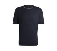 BOSS Herren H-Jiovanni Kurzärmeliges Strickpullover aus Leinen-Mix mit Einfassungen Dunkelblau XXL