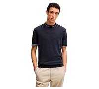 BOSS Herren H-Jiovanni Kurzärmeliges Strickpullover aus Leinen-Mix mit Einfassungen Dunkelblau XXL