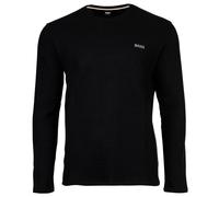 BOSS Herren Langarmshirt, Waffeloptik - Waffle Longsleeve, Langarmshirt, Rundhals, Logo, Baumwollmischung Schwarz L