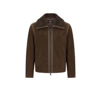 BOSS Herren Lederjacke mit Shearling-Kragen, olive, Gr. 46