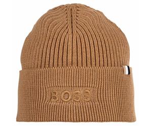 BOSS Herren Mütze mit Wolle - Magico Hat, Beanie, Rippstrick, One Size, Cotton-Mix Beige One size Beige