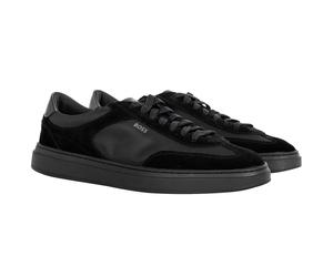 BOSS Herren Sneaker - Kieran Tenn sdnyn, Halbschuh, Materialmix mit Veloursleder-Besatz Schwarz EUR 44