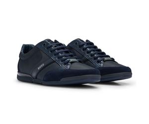 BOSS Herren Sneaker - Saturn Lowp, Turnschuh, Freizeit, Material-Mix mit Echtleder Dunkelblau / EUR 43 43 Blau