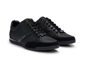 BOSS Herren Sneaker - Saturn Lowp, Turnschuh, Freizeit, Material-Mix mit Echtleder Schwarz / EUR 43 43 Schwarz