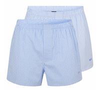 BOSS Herren Web-Boxershorts, 2er Pack - Woven Boxer, kariert, gestreift, Baumwolle Weiß/Blau XL