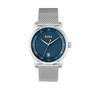 BOSS Uhr mit DREI-Zeiger-Quarzwerk für Herren Kollektion Principle mit Silbernes Edelstahl-Mesh-Gliederarmband - 1514115