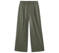 BOSS Wide Leg Hose aus Kunstleder mit Bundfalten in Oliv, Größe 42