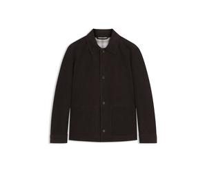 BOSS Jacke aus Wildleder mit Knopfleiste und kariertem Futter - Style C-Mandrian, 50563881 Dunkelbraun 54