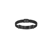 BOSS Flecht-Armband aus schwarzem Veloursleder mit Logo-Applikation - Style DYLAN, 58137021 Schwarz M