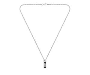 BOSS Jewelry Gliederhalskette für Herren Kollektion KASSY EMBLEM aus Edelstahl mit einem Anhänger aus Schwarzem Emaille - Erhältlich in Silber oder Gold