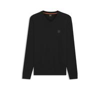 BOSS Pullover mit V-Ausschnitt aus Baumwoll-Mix mit Kaschmir und Logo-Aufnäher - Style Kanovano_V_S, 50534120 Schwarz S