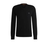 BOSS Pullover mit V-Ausschnitt aus Baumwolle und Kaschmir mit Logo-Aufnäher - Style Kanovano_V_S, 50534120 Schwarz L