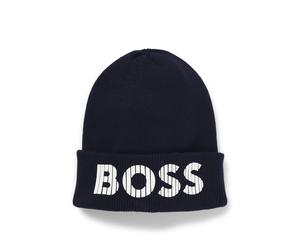 BOSS Kids-Strickmütze aus Baumwolle mit gummiertem Logo - Style J51564/849T3, J51564 Dunkelblau 54
