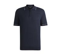 BOSS Kurzärmeliger Strick-Polo-Pullover aus Leinen-Mix mit Reißverschlussleiste - Style H-Jiovanotto, 50537640 Dunkelblau L