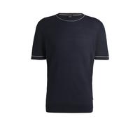 BOSS Kurzärmeliges Strickpullover aus Leinen-Mix mit Einfassungen - Style H-Jiovanni, 50537639 Dunkelblau S