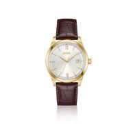 BOSS Langford Uhr mit silberweißem Zifferblatt und geprägtem Lederarmband - Style LANGFORD, 58858240 Dunkelbraun ONESI