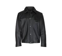 Lederjacke BOSS ORANGE "Joban", Herren, Gr. 52, schwarz (schwarz001), Obermaterial: 100% Schafsleder, unifarben, regular fit normal, Rundhals, Jacken, Glattes Nappaleder, Regular Fit, Metall-Schriftzu