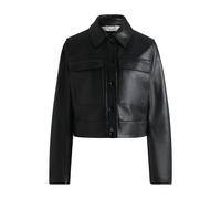 BOSS Lederjacke mit kontrastfarbenen Ärmelbündchen und Knopfverschluss - Style Sadenia, 50518239 Schwarz 42