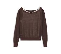 BOSS Leinen-Baumwoll-Pullover mit Unterzieh-Layer - Style Fulipanox, 50562972 Dunkelbraun M